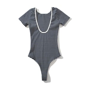 Striped Knit Bodysuit with Short Sleeves and Bodycon Fit