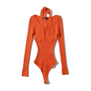Long Sleeve Square Neck Bodysuit with Halter V-Neck Detail
