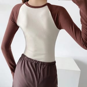 Patchwork Ribbed Long Sleeve Bodysuit for Women Streetwear