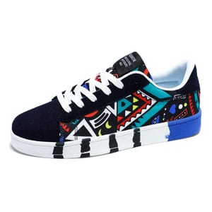 Graffiti Style Flat Sneakers for Men with Vulcanized Sole