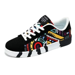 Graffiti Print Vulcanized Sneakers with Mesh Lining and EVA Sole