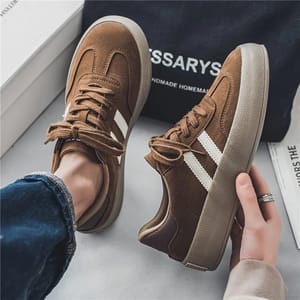 Men’s Faux Suede Low-Top Skate Sneakers with Vulcanized Sole
