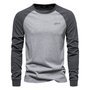 Men’s 100% Cotton Patchwork Long Sleeve Casual T-Shirt