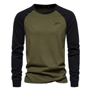 Men’s 100% Cotton Patchwork Long Sleeve Casual T-Shirt