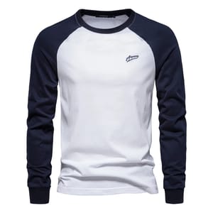 Men’s 100% Cotton Patchwork Long Sleeve Casual T-Shirt