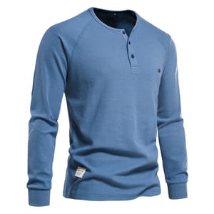Men’s Waffle Knit Henley Long Sleeve T-Shirt for Casual Wear