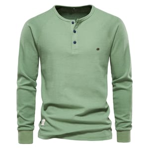 Men’s Waffle Knit Henley Long Sleeve T-Shirt for Casual Wear