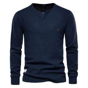 Men’s Waffle Knit Henley Long Sleeve T-Shirt for Casual Wear