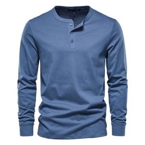 Men’s 100% Cotton Henley Collar Long Sleeve Casual T-Shirt