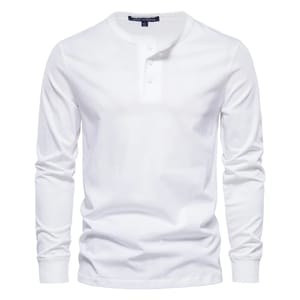 Men’s 100% Cotton Henley Collar Long Sleeve Casual T-Shirt