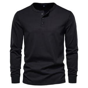 Men’s 100% Cotton Henley Collar Long Sleeve Casual T-Shirt