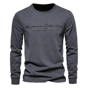 Men’s 100% Cotton Long Sleeve T-Shirt with Letter Print