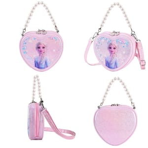 Heart-Shaped Glitter Shoulder Bag with Pearl Handle
