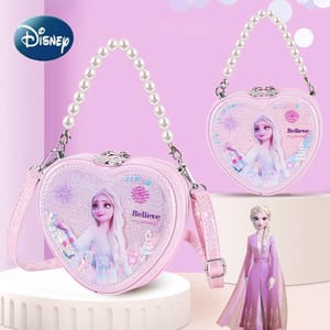 Heart-Shaped Elsa Shoulder Bag with Shiny Quicksand and Pearl Handle