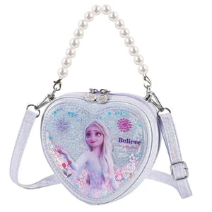 Heart-Shaped Elsa Shoulder Bag with Shiny Quicksand and Pearl Handle