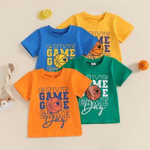 Toddler Kids Round Neck Basketball Print Summer T-Shirt