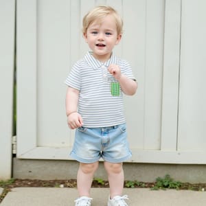 Toddler Boys Striped Golf Tee with Embroidered Detail