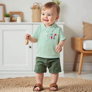 Toddler Boys Striped Golf Tee with Embroidered Detail