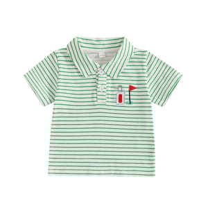 Toddler Boys Striped Golf Tee with Embroidered Detail