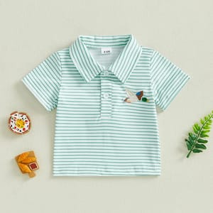 Striped Duck Embroidery Polo T-Shirt for Toddlers