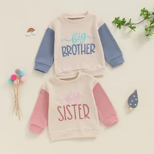 Waffle Knit Color Block Sweatshirt for Toddlers with Letter Embroidery Focusnorm - Kids's Tops 1
