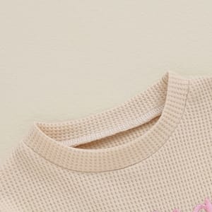 Waffle Knit Color Block Sweatshirt for Toddlers with Letter Embroidery Focusnorm - Kids's Tops 4