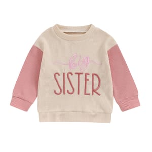 Waffle Knit Color Block Sweatshirt for Toddlers with Letter Embroidery