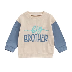 Waffle Knit Color Block Sweatshirt for Toddlers with Letter Embroidery