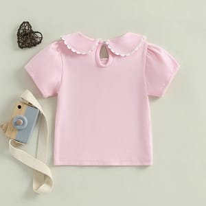 Little Girls Solid Color T-Shirt with Doll Collar Design
