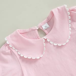 Little Girls Solid Color T-Shirt with Doll Collar Design