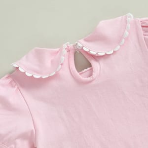 Little Girls Solid Color T-Shirt with Doll Collar Design