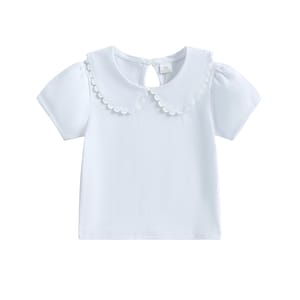 Little Girls Solid Color T-Shirt with Doll Collar Design