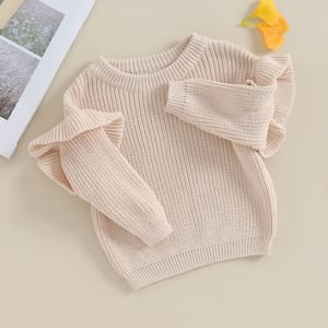 Baby Girls Knit Sweater with Ruffle Sleeves for Cooler Seasons Baby Girls Knit Sweater with Ruffle Sleeves for Cooler Seasons