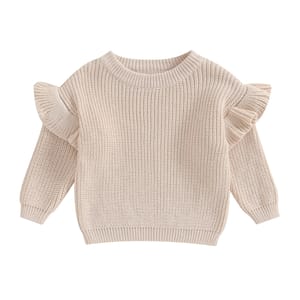 Baby Girls Knit Sweater with Ruffle Sleeves for Cooler Seasons