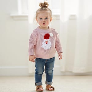 Baby Girls Santa Claus Embroidered Knit Pullover Sweater Baby Girls Santa Claus Embroidered Knit Pullover Sweater