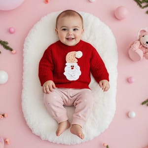 Baby Girls Santa Claus Embroidered Knit Pullover Sweater Baby Girls Santa Claus Embroidered Knit Pullover Sweater