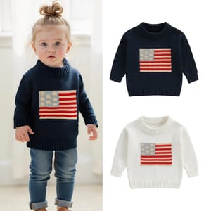 Girls Flag Embroidered Knit Sweater for Independence Day