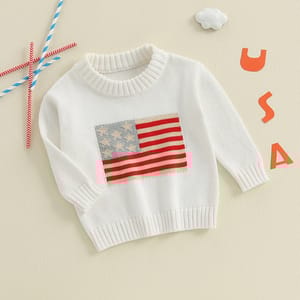 Girls Flag Embroidered Knit Sweater for Independence Day