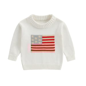 Girls Flag Embroidered Knit Sweater for Independence Day