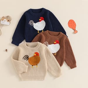 Kids Girls Rooster Embroidered Knit Sweater for Autumn Winter