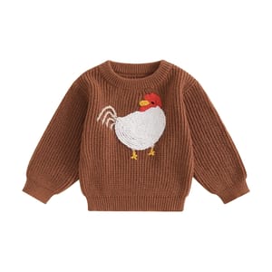 Kids Girls Rooster Embroidered Knit Sweater for Autumn Winter