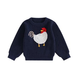 Kids Girls Rooster Embroidered Knit Sweater for Autumn Winter