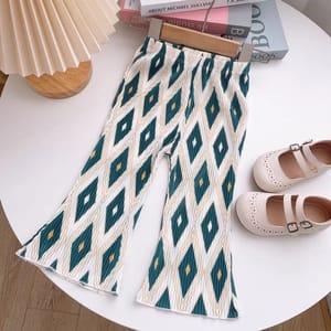 Lightweight Printed Bell Bottom Pants with Flared Hem for Girls