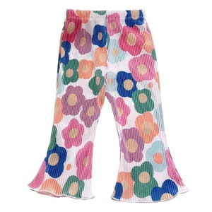 Lightweight Printed Bell Bottom Pants with Flared Hem for Girls