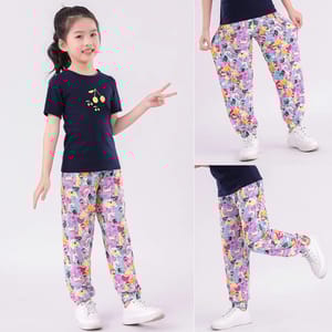 Breathable Floral Print Loose Fit Summer Leggings for Girls