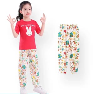Breathable Floral Print Loose Fit Summer Leggings for Girls