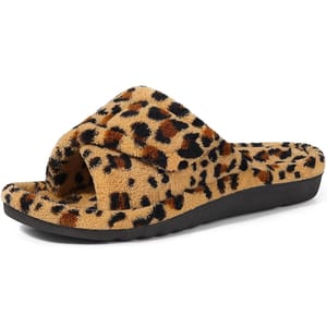 Women’s Fuzzy Leopard Print Slippers with Orthopedic Comfort Sole