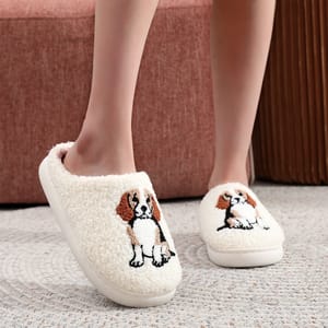 Beagle Dog Embroidered Cozy Indoor Slippers with Thick Soles