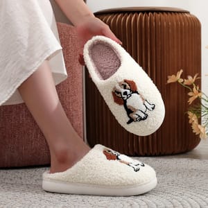 Beagle Dog Embroidered Cozy Indoor Slippers with Thick Soles