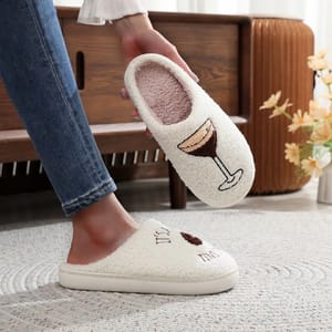 Martini Time Embroidered Furry Indoor Slippers for Cozy Comfort